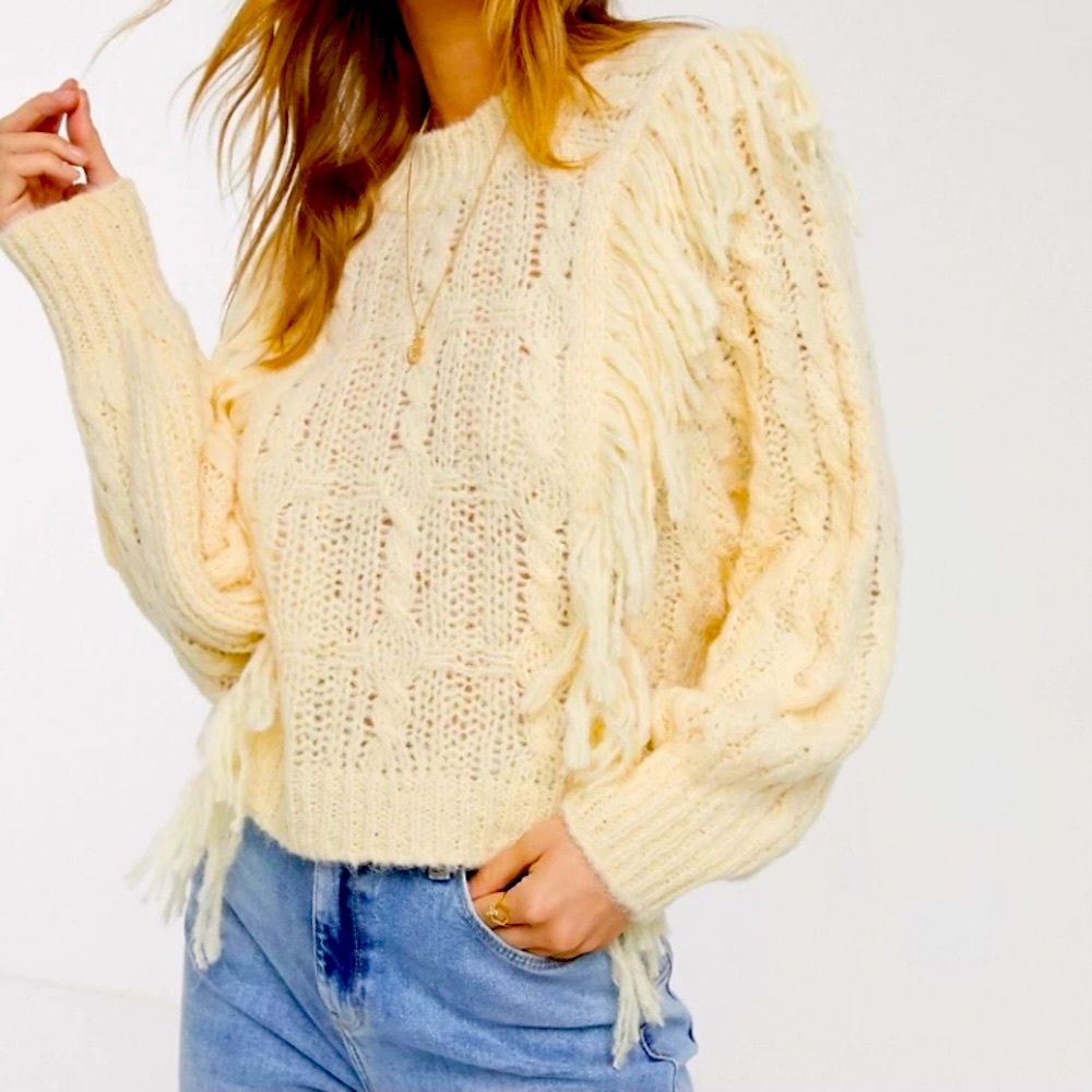 ASOS Cable Knit Fringe Sweater - Picture 3 of 15